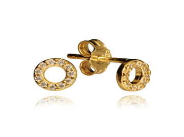 Žluté zlato náušnice kolečka se zirkony na puzetu